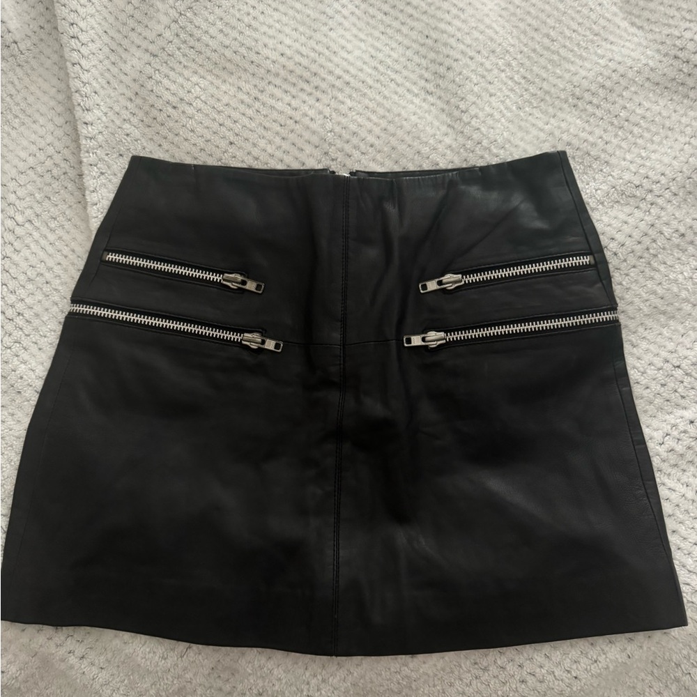 Walter Baker Black Mini Skirt with Silver Zipper Accents